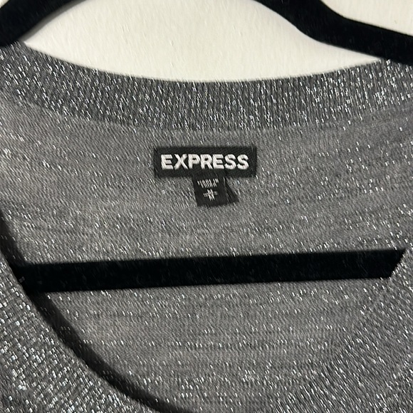 Woman’s Express button down thin silver sparkling sweater. Size M. - Picture 2 of 6